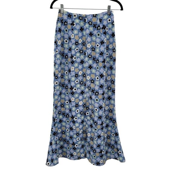 Vtg 90's Y2K Grunge Floral Maxi Skirt 5 Blue Flower Slits USA Phoebe - Picture 6 of 9